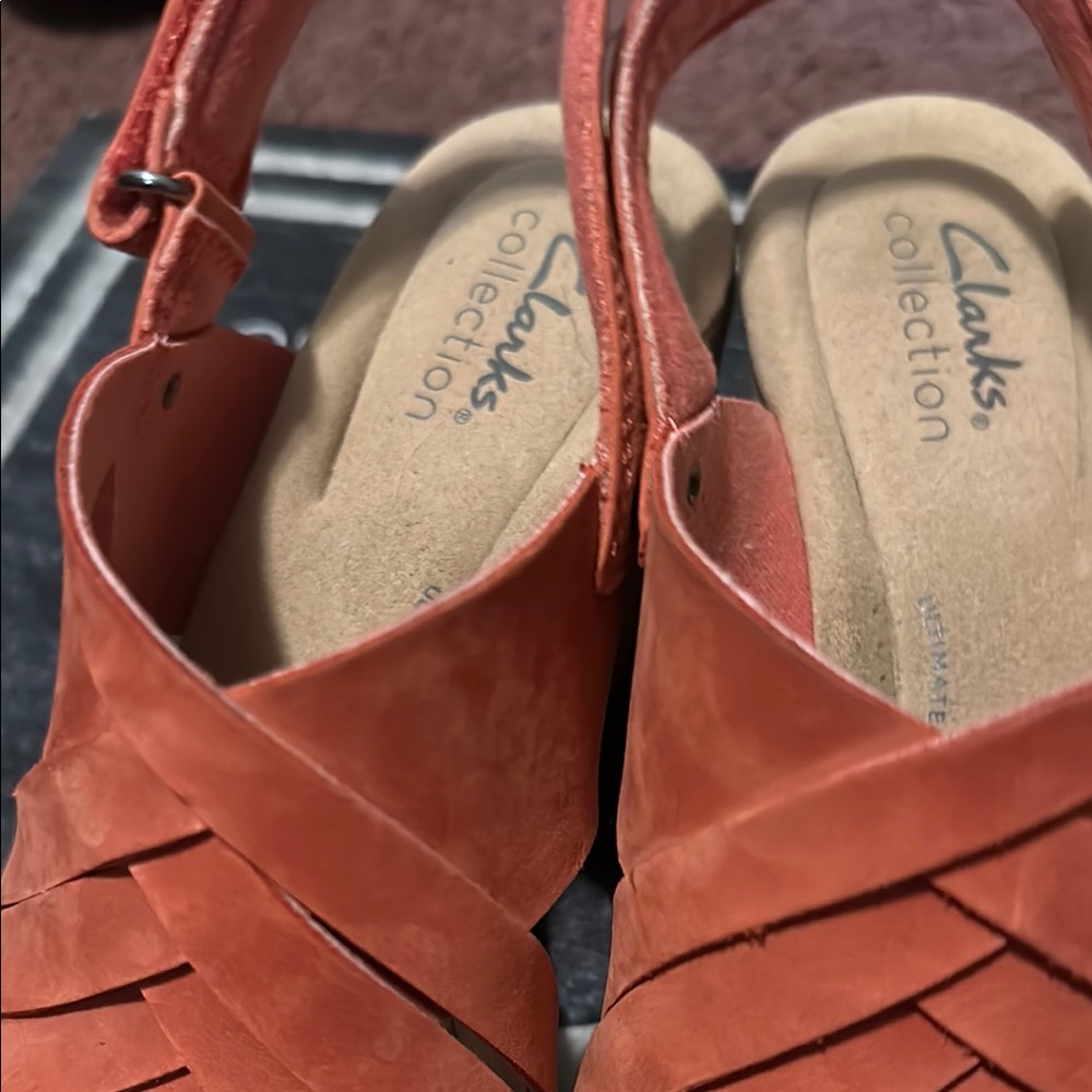 Clarks Red Sandals with Woven Design and Cushioned Footbed